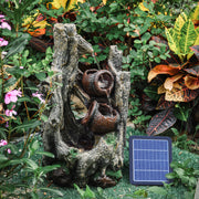 Solar Walnut Log Fountain Outdoor Water Feature Waterfall LED Light Garden Decor