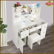 Dressing Table with LED Mirror Shelves Drawers Makeup Vanity Desk Dimmable Light
