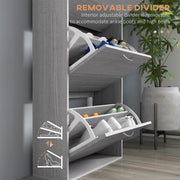 Slim Shoe Storage Cabinet with 3 Flip Drawers, Grey