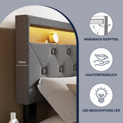 NEW OTTOMAN STORAGE UPHOLSTERED BED FRAME 4FT6 DOUBLE WITH USB PORT & LED LIGHT