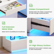 High Gloss Bedside Cabinet Hidden Compartment 3-Colour LED USB Type-C Charging