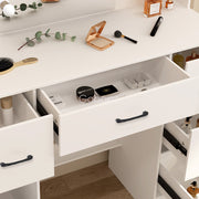 White Dressing Table Stool Makeup Desk with LED Mirror and 5 Drawers & 4 Shelves