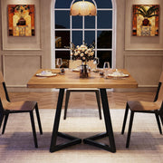 Square Dining Table for 4, 80cm Industrial Kitchen Dinner Table with Metal Base