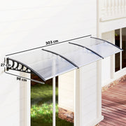 Door Canopy Outdoor Awning Rain Shelter for Window Porch 303x96 Clear