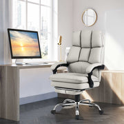Office Desk Chair Ergonomic Padded Reclining Chair w/ Footrest-White
