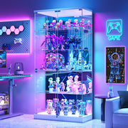 5 Tier Glass Display Cabinet with RGB Lights Lockable Curio Cabinet Display