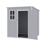 6X6ft Outdoor Storage Shed Plastic Garden House w/ Window Floor & Lockable Door