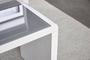 Nest of 3 Tables Grey Tempered Glass Top White High Gloss Side End Coffee Home