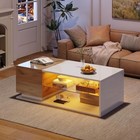 Led Coffee Table With 2 Drawer Storage, High Gloss Coffee Table For Living Room