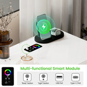 LED Bedside Table with Hidden Drawer , Smart End Table with Charging Station