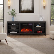 Black 70inch TV Stand Unit Cabinet with Electric Fireplace & 12 Colour LED Light