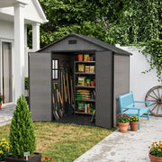 8x4FT Garden Shed Plastic Tool Bike Storage House with Lockable Doors & Floor UK