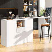 Kitchen Island Breakfast Bar Dining Table with Storage Cabinet Cupboard White
