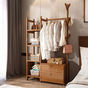 Heavy Duty Wooden Hanging Clothes Garment Rail Corner Open Wardrobe Storage Rack