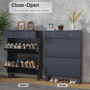 Modern Freestanding Shoe Cabinet Organizer with 2 Flip & 1 Pull-Out Drawers New