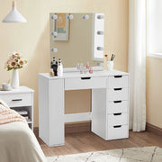 White Dressing Vanity Table Wood Makeup Desk with LED Lights Mirror 6 Drawers