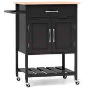 Rolling Kitchen Island Cart Mobile Serving Cart with Drawer-Black
