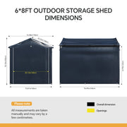 6 x 8 ft Garden Storage Shed Bike Apex Tool House Steel Frame Shelter Log Store