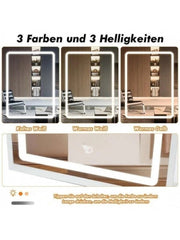 White Dressing Table w/ LED Lights Mirror Stool Drawers Vanity Makeup Desk Set