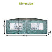 Gazebo PE 3X6M Outdoor Patio Shade Canopy Waterproof 6 Pieces Sidewalls Green