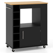 Kitchen Island Rolling Storage Cabinet Trolley Cart Shelves-Black