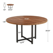Modern Round Dining Table for 4-6, 120cm Circle Kitchen Table, Wood Dinner Table