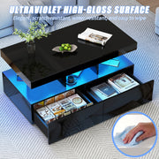 Coffee Table with LED High Gloss Black Coffee Table Rectangular Centre 2 Drawers
