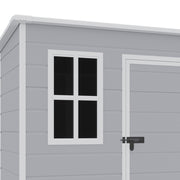6X6ft Outdoor Storage Shed Plastic Garden House w/ Window Floor & Lockable Door