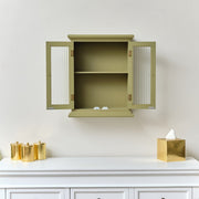 Olive Green Reeded Glass Wall Cabinet wall shelving shelf bathroom storage