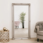 Extra large silver floor wall leaner mirror ornate French chic living room hall