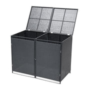 Double Wheelie Bin Store Poly Rattan Garden Outdoor Garbage Storage Shed Cover