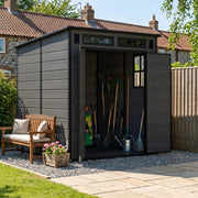 6x6ft Grey Garden Shed Outdoor Plastic Utility Tool Storage House with Windows