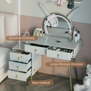 Dressing Table with LED Light Mirror Vanity Desk Makeup Table 5 Drawers Cabinet