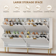 Slim Shoe Storage Cabinet with 4 Flip Drawers for Hallway, White