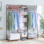 Heavy Duty Wooden Hanging Clothes Garment Rail Corner Open Wardrobe Storage Rack