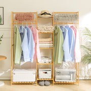 Heavy Duty Wooden Hanging Clothes Garment Rail Corner Open Wardrobe Storage Rack