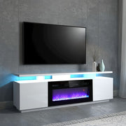 70inch White TV Stand Unit Cabinet with Electric Fireplace & 12 Colour LED Light