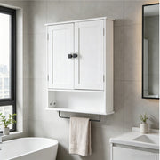 Bathroom Cupboard Cabinet 2 Doors Kitchen Wall Cabinet With Metal Towel Bar