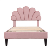 3FT Single Velvet Bed Frame with Adjustable Petal Headboard Easy Assembly Pink