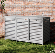 Grey Wooden Wheelie Bin Storege Triple Store Shed For Recycling Outdoor Garden