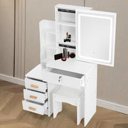 Large Vanity Desk with Mirror and LED Light Makeup Desk with Drawers and Kjzkusw