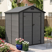 Plastic Garden Tool Storage Shed 6x6FT Outdoor Bike Bin House w/ Lockable Doors