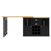 360° Dining Bar Table Kitchen Island, With Storage Cabinet & LED Lights, Black