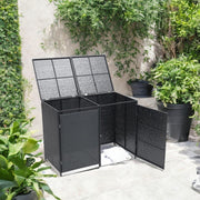 Double Wheelie Bin Storage Garden Rubbish Dustbin 2 Shed PE Rattan Store Cover