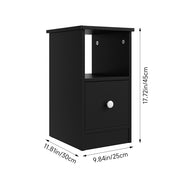 Bedroom Narrow Bedside Cabinet Storage Nightstand Side Table with 1 Drawer Black