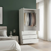 Tall Wooden 2 Door Wardrobe with 3 Drawers Bedroom Storage Furniture