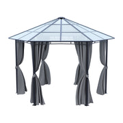 3.8m Hexagon Gazebo with Curtains & Polycarbonate Roof Outdoor Garden Pavilion