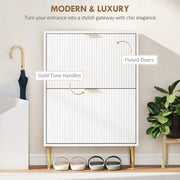 Slim Shoe Storage Cabinet with 2 Flip Drawers for Hallway, White