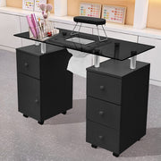 Glass Top Manicure Table Acetone Resistant Nail Desk with 4 Drawers & Cabinet UK