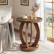 Farmhouse Round End Table, Wooden Accent Side Table with Storage for Living Room